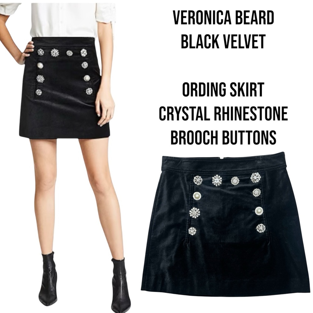 Veronica Beard Ording Crystal Button Black Velvet Miniskirt Size 6 - Picture 1 of 11